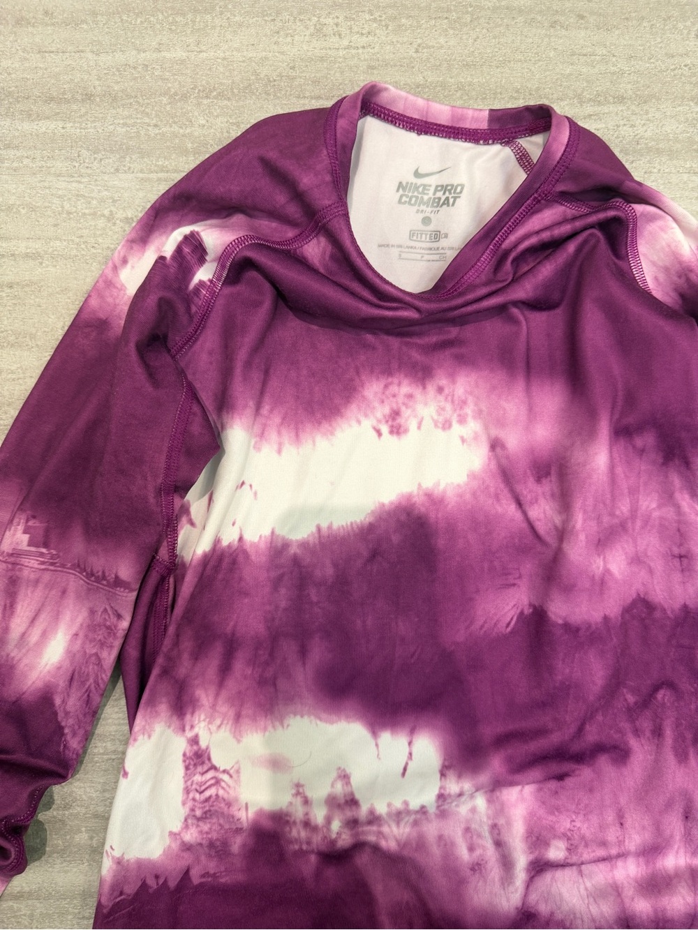 Nike Pro Combat Purple Tie Dye Dri-FIT Fitted Long Sleeve Top Women’s S